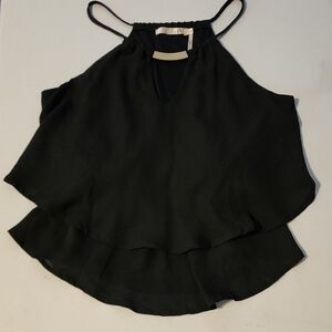 Black Asymmetrical Tiered Camisole With Gold Piece In Front